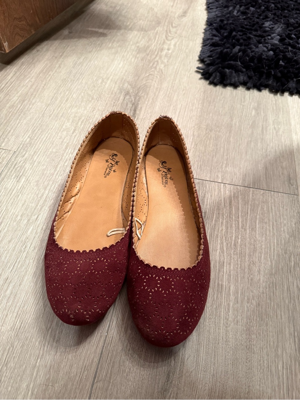 Self Esteem Burgundy Suede Cutout Ballet Flats